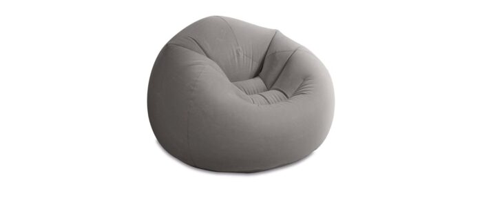 Beanless Inflatable Lounge Chair in Grey – Durable Vinyl Corduroy Textured Flocking, Perfect for Relaxing, Reading, and Compact Storage, 42"D x 41"W x 27"H