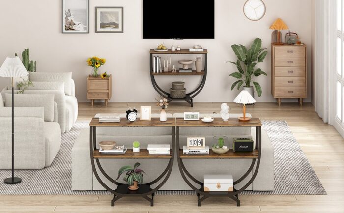 3 Tier Industrial Console Table - 30" Height Entryway Table, Sofa Table Behind Couch Table for Stylish Home Organization