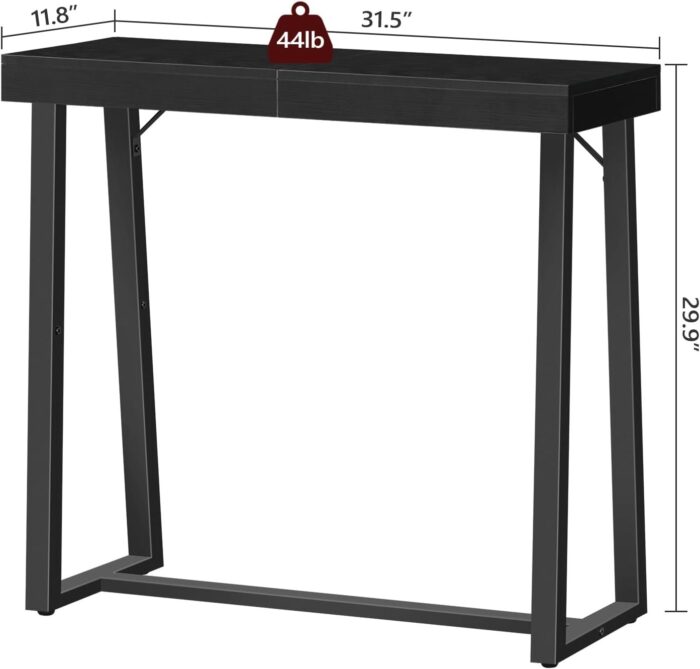 Modern Black Entryway Console Table with Metal Frame – Sleek Small Hallway Foyer Table for Stylish Storage and Decor