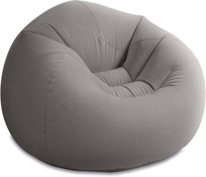 Beanless Inflatable Lounge Chair in Grey – Durable Vinyl Corduroy Textured Flocking, Perfect for Relaxing, Reading, and Compact Storage, 42"D x 41"W x 27"H