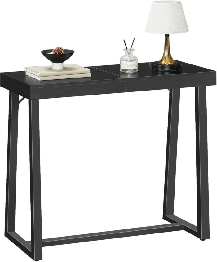 Modern Black Entryway Console Table with Metal Frame – Sleek Small Hallway Foyer Table for Stylish Storage and Decor