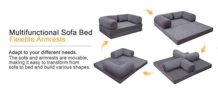 Foldable Sofa Bed Convertible 4-in-1 Foldable Floor Couch Futon with L-Shaped Armrests – Space Saving & Comfortable