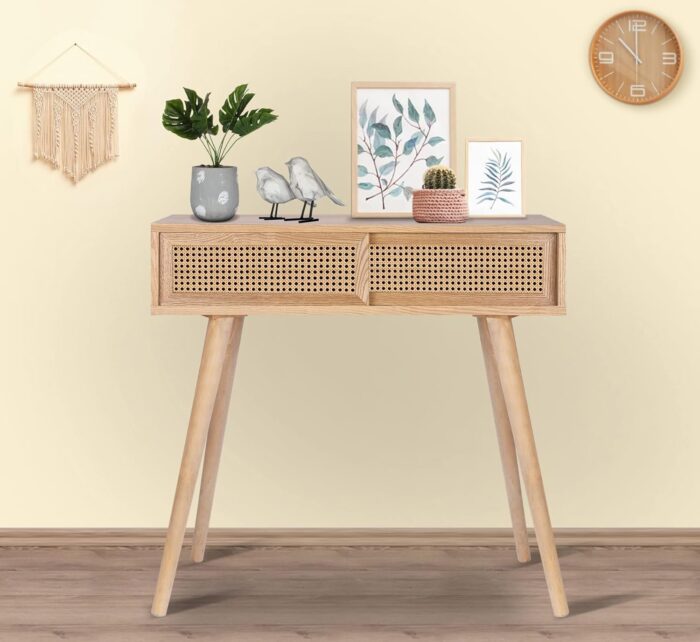 Boho Rattan Console Table – Stylish 31" Small Entryway Table with Storage, Perfect for Living Room or Hallway Decor