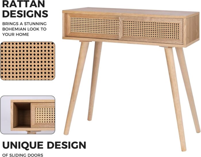 Boho Rattan Console Table – Stylish 31" Small Entryway Table with Storage, Perfect for Living Room or Hallway Decor