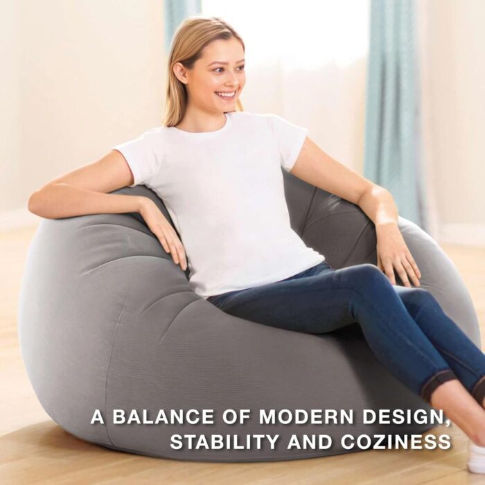 Beanless Inflatable Lounge Chair in Grey – Durable Vinyl Corduroy Textured Flocking, Perfect for Relaxing, Reading, and Compact Storage, 42"D x 41"W x 27"H