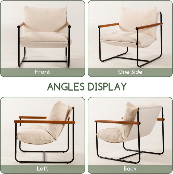 Modern Comfortable Accent Chair with Wood Armrests and Shredded Foam Cushion – Stylish Living Room Seating