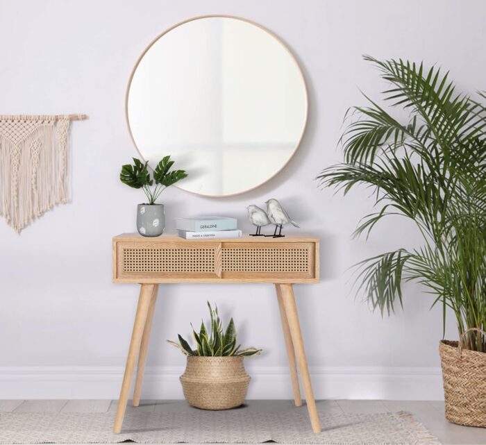 Boho Rattan Console Table – Stylish 31" Small Entryway Table with Storage, Perfect for Living Room or Hallway Decor