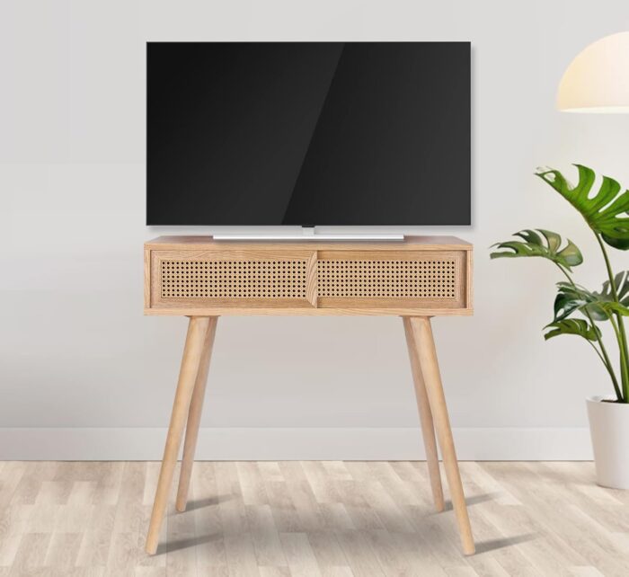 Boho Rattan Console Table – Stylish 31" Small Entryway Table with Storage, Perfect for Living Room or Hallway Decor