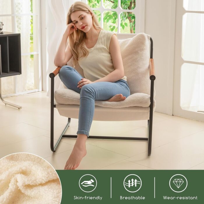 Modern Comfortable Accent Chair with Wood Armrests and Shredded Foam Cushion – Stylish Living Room Seating