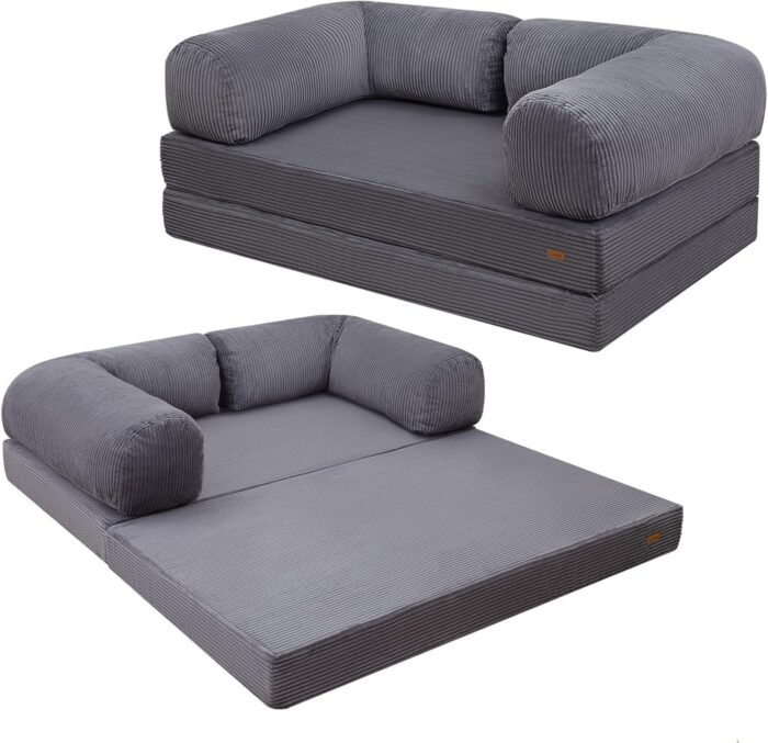 Foldable Sofa Bed Convertible 4-in-1 Foldable Floor Couch Futon with L-Shaped Armrests – Space Saving & Comfortable