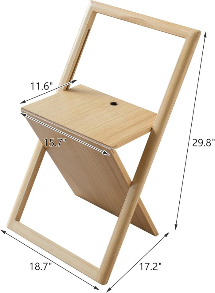 Folding Chair, Natural Bamboo Material, Space-Saving Lightweight Chair for Small Apartment and Office, Stackable & Portable with Ergonomic Backrest