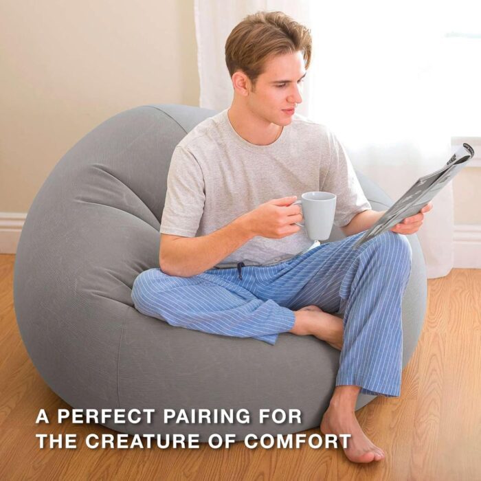 Beanless Inflatable Lounge Chair in Grey – Durable Vinyl Corduroy Textured Flocking, Perfect for Relaxing, Reading, and Compact Storage, 42"D x 41"W x 27"H