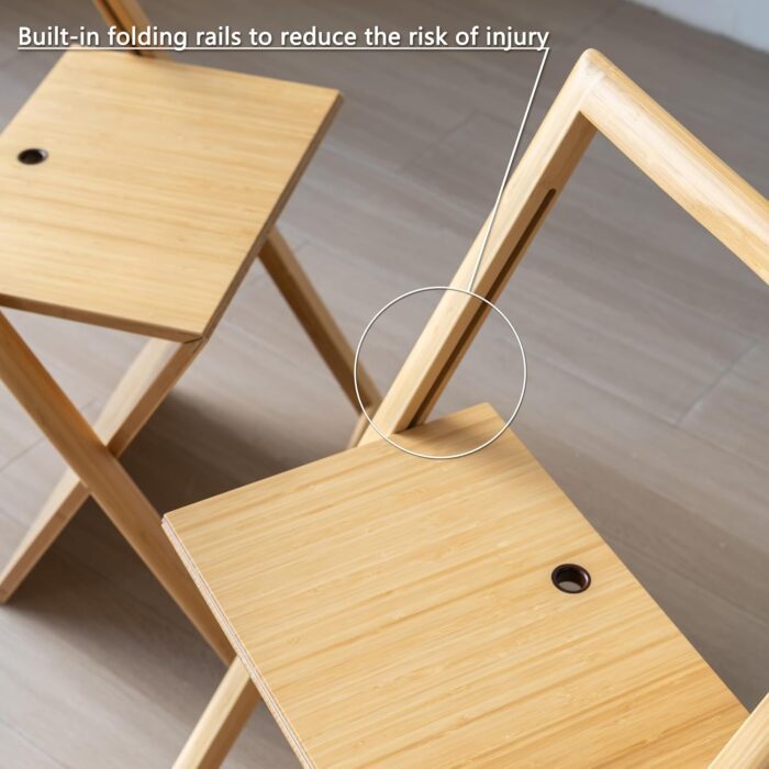 Folding Chair, Natural Bamboo Material, Space-Saving Lightweight Chair for Small Apartment and Office, Stackable & Portable with Ergonomic Backrest