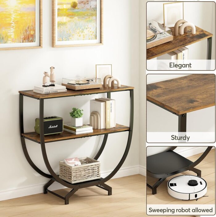 3 Tier Industrial Console Table - 30" Height Entryway Table, Sofa Table Behind Couch Table for Stylish Home Organization
