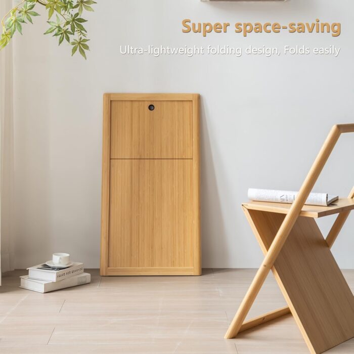 Folding Chair, Natural Bamboo Material, Space-Saving Lightweight Chair for Small Apartment and Office, Stackable & Portable with Ergonomic Backrest
