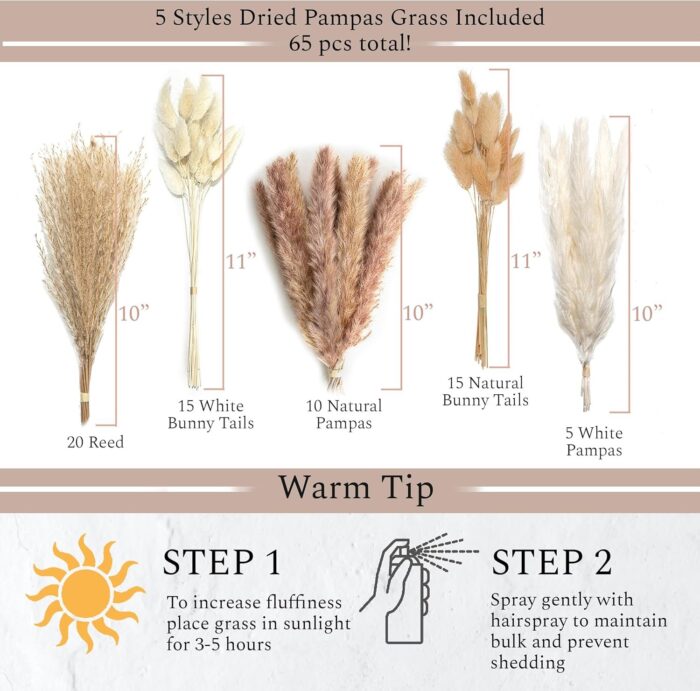 Set of 3 White Ceramic Vases with Pampas Grass – Boho Ceramic Vases for Home Decor, Modern Small Round Cute Vase Trio for Bedroom & Living Room