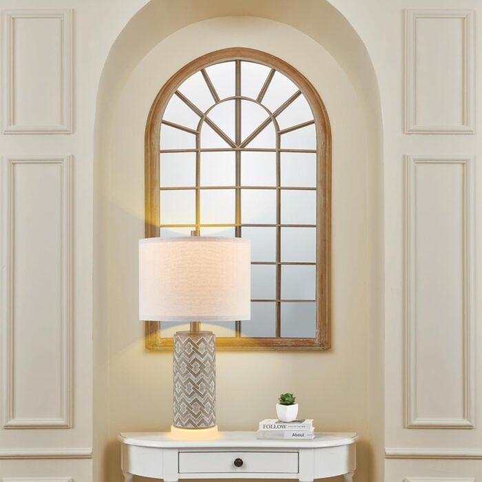 Rustic Farmhouse Table Lamps Set of 2 with Built-In Night Light, Distressed Gray Nightstand Lamps for Living Room & Bedroom Decor