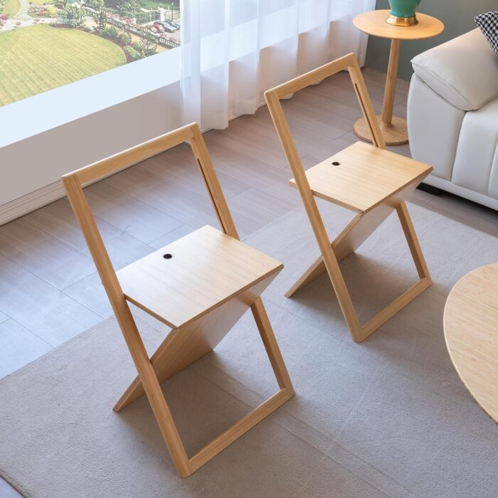 Folding Chair, Natural Bamboo Material, Space-Saving Lightweight Chair for Small Apartment and Office, Stackable & Portable with Ergonomic Backrest