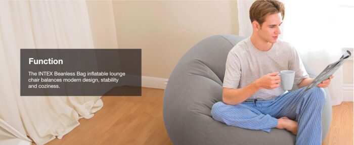 Beanless Inflatable Lounge Chair in Grey – Durable Vinyl Corduroy Textured Flocking, Perfect for Relaxing, Reading, and Compact Storage, 42"D x 41"W x 27"H