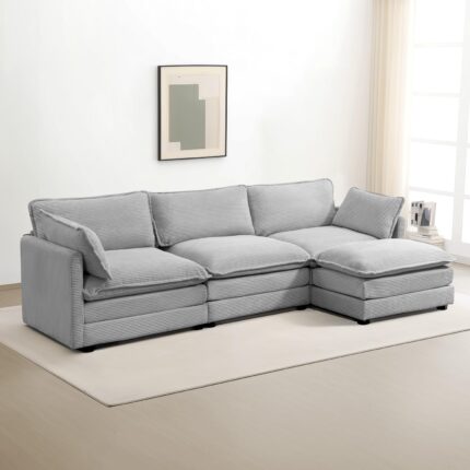 Oversized Modular Couch Sectional Sofa with Movable Ottoman, 112 Inch 4 Seat Modern Corduroy Sofa Set for Stylish Comfort and Spacious Living Room