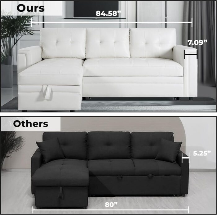Home L-Shaped Sectional Sleeper Sofa with USB Ports - Convertible Pull-Out Bed, Ample Storage, Timeless Design, Durable Construction